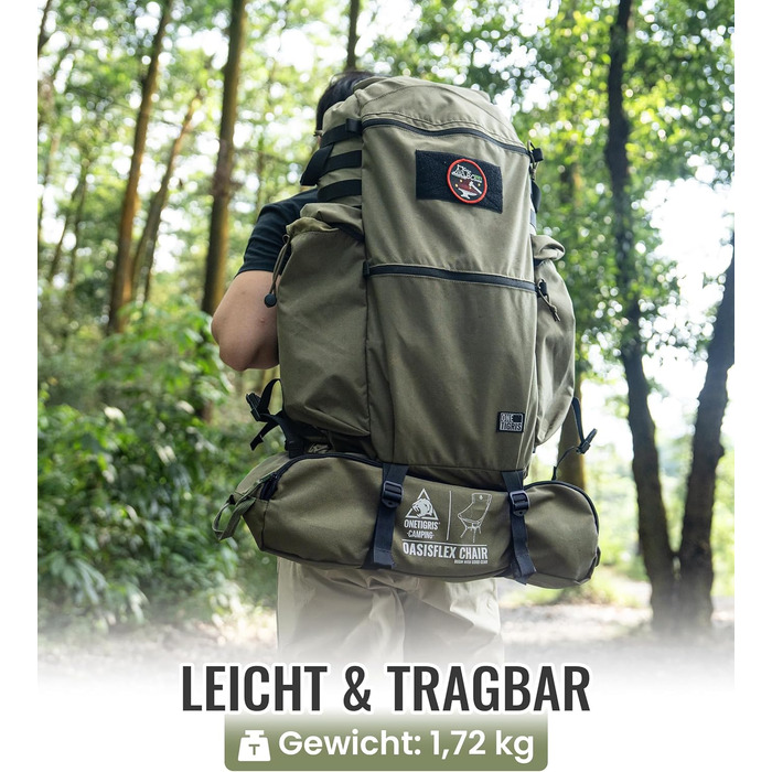 Крісло туристичне складне OneTigris OASISFLEX, 150 кг, з інтегрованим хрестоподібним каркасом, 2 кишені, Ranger Green