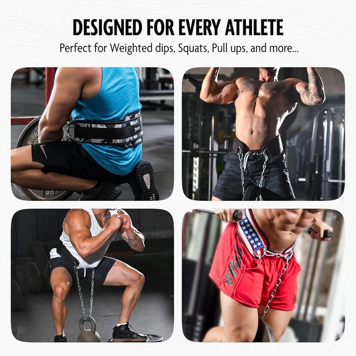 Пояс для важкої атлетики DMoose Dip-Gürtel зі сталевою ланцюгом 36' - для підтягувань та присідань, пояс для чоловіків та жінок, з неопреновою підтримкою, чорний