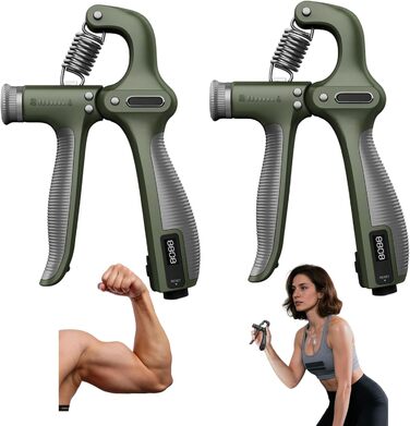 Електронний тренажер для рук та зап'ястя з підрахунком, регульований опір 5-60 кг, для розвитку сили хвата та м'язів (зелений, 2 шт.)