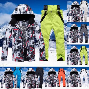 Зимовий костюм для лижного спорту 2 частини (куртка з капюшоном та штани) для чоловіків, водонепроникний, вітронепроникний, теплий, колір зелений