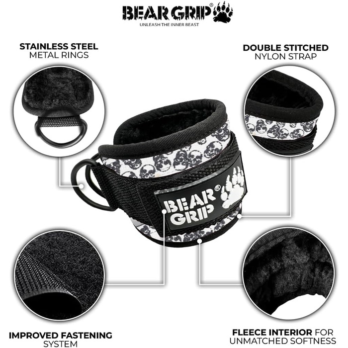 Петлі для ніг BEAR GRIP з неопрена з хутром, подвійне кільце з нержавіючої сталі, регульовані, для тренування пресу, сідниць і ніг, аква, пара