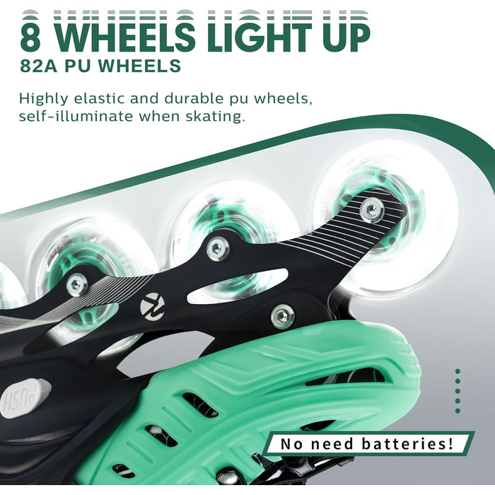 Дитячі ролики Kuxuan з підсвічуванням, регульовані, для дівчаток та хлопчиків, розмір EU 31-35, зелені
