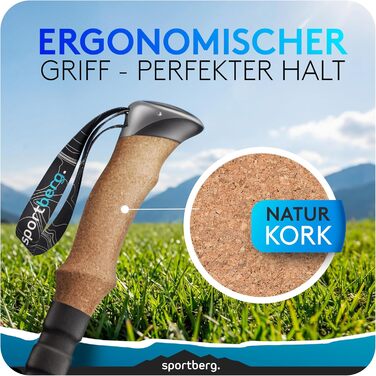 Телескопічні палиці для скандинавської ходьби та хайкінгу з карбону та алюмінію, з корковими ручками, регульовані за висотою, унісекс