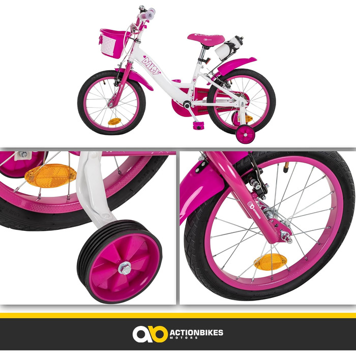 Дитячий велосипед Actionbikes Daisy 12/16/20 дюймів, V-гальма, для дівчаток і хлопчиків, з крилами, від 2 до 9 років
