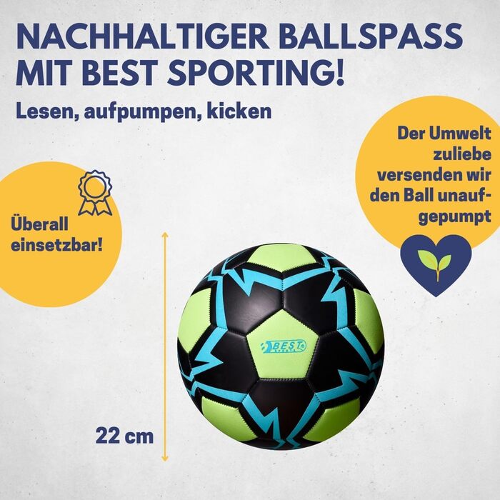 Світний футбольний м'яч Best Sporting розмір 5, фосфоресцентний, для дітей і дорослих, PVC, зелено-синій