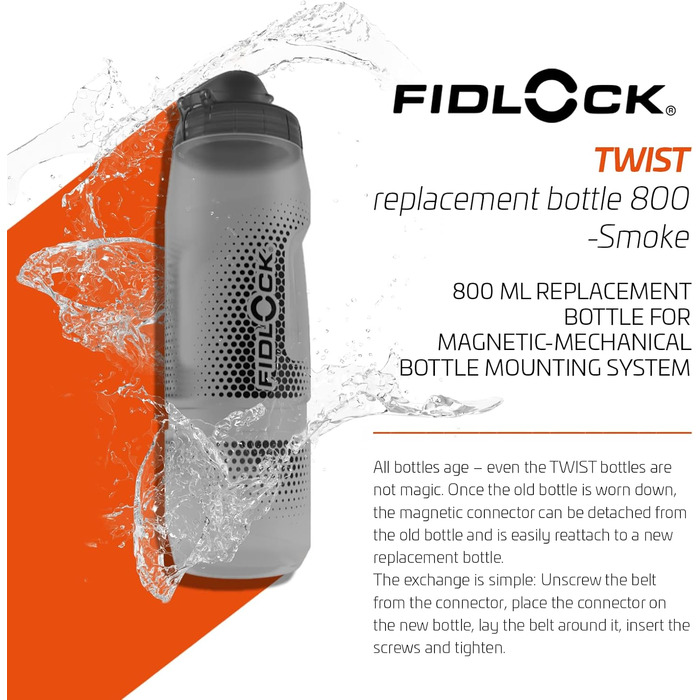 Пляшка Fidlock Twist для води 600/800 мл, прозора, чорна, змінна, без конектора