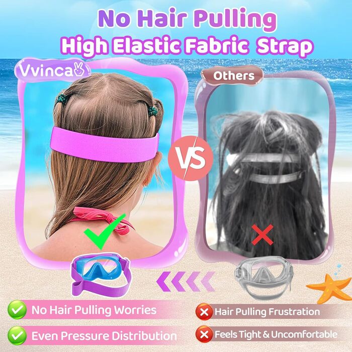 Дитячі маски для снорклінгу Vvinca: маска та трубка для плавання, 180° панорама, антизабруднення, для дітей 3-14 років (блакитний+фіолетовий)