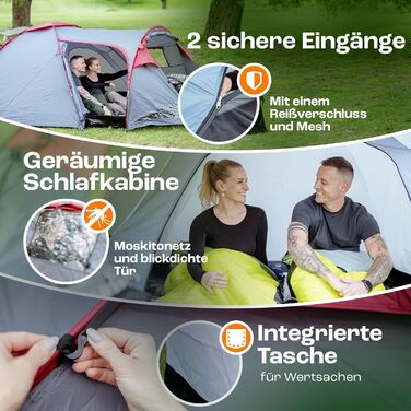 Намет TENTZONE Dome 01 для кемпінгу, 2-3 особи, водонепроникний (4000 мм), з тамбуром та відкидним килимком, зелений