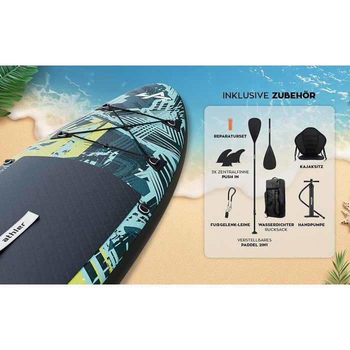 Надувне SUP для підлітків Athler Splash 50 з сидінням та аксесуарами - SUP/Каяк, Комплект з рюкзаком, веслом, насосом, шнуром, фінами