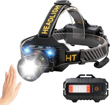 Ліхтар на голову BORUIT T701A LED з регулюванням фокусу, датчиком руху, 9 режимів, кут нахилу 90°, водонепроникний IPX4, для кемпінгу, роботи, риболовлі