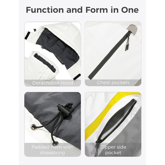 Водонепроникна лижна куртка Wantdo для чоловіків, спортивний мантель для активного відпочинку, тепла зимова куртка для гірських прогулянок, білий+червоний (M, білий+жовтий)