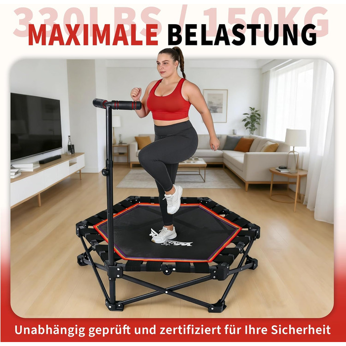 Складаний фітнес-батут для дому з регульованою ручкою, навантаження до 150 кг, Ø 86.5 см, для дорослих та дітей (Colorful)