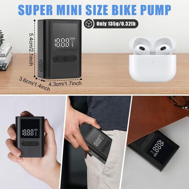 Електрична міні велосипедна помпа Flintronic 100PSI з LCD-манометром, акумулятор 500mAh, USB Type-C зарядка