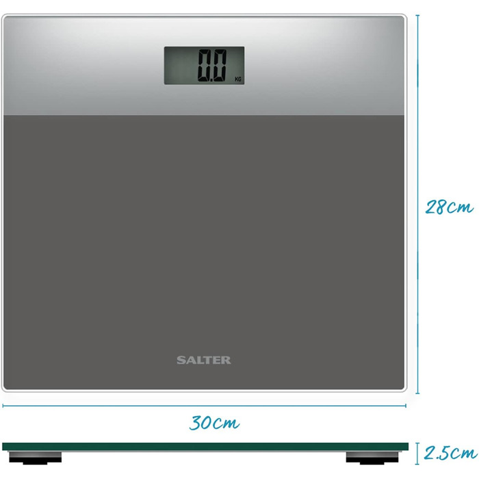 Salter 9206 електронна ваги для людей, скляна платформа, аналіз жиру, LCD, Step-on, 180 кг, сіро-срібляста