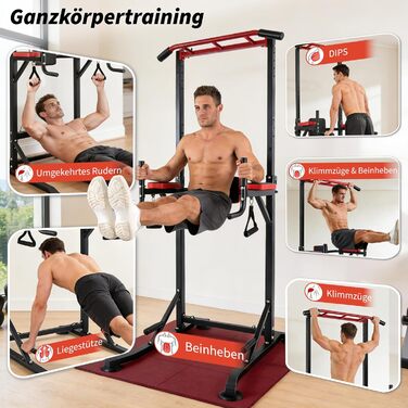 Багатофункціональний турнік Power Tower: станція для підтягувань та віджимань (Dip Station) з регульованою висотою для силових тренувань вдома, червоний