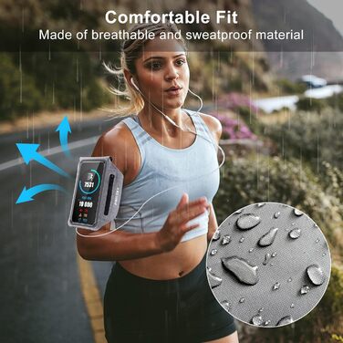 Спортивний браслет на руку для бігу з навушниками та кишенькою для ключів, підставка для телефону, чорний (оновлена, до 6.9')