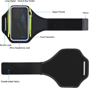 Спортивний браслет для телефону з кишенею для навушників, чорний. Сумісний з iPhone 17, 16, 15. Тримач для телефону 6.9 дюймів для бігу та фітнесу.