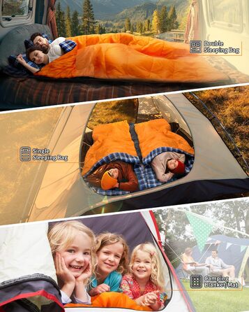 Сплячий мішок Outdoor Sportneer для 2 осіб: двомісний спальний мішок на 3 сезони, 220x150 см, 2.75 кг з 2 подушками, для дорослих, оранжевий (без фланелевої підкладки)