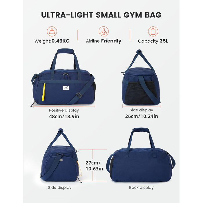 Спортивна сумка SKYSPER 35L з відділенням для взуття та мокрих речей - для фітнесу, спорту, подорожей (Блакитна)