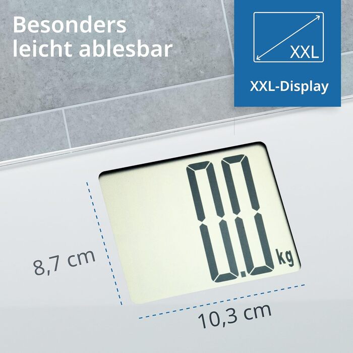 Електронна вага для людей ADE з великим XXL-дисплеєм, ванна вага, максимальна вага 200 кг, срібляста, легке зчитування