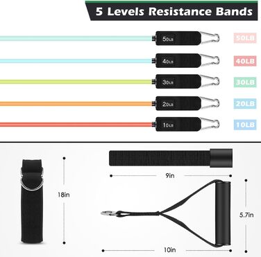 Набір еластичних стрічок WHATAFIT для фітнесу, силових тренувань, реабілітації, з дверним кріпленням, ручками та сумкою
