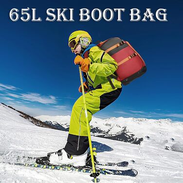 Сумка для лижних черевиків з відділенням для шолома, 65L, нейлон, рюкзак для лиж, роликів, ковзанів (червоний)