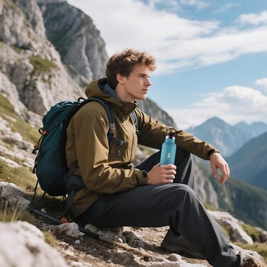 Термопляшка 1000 мл, нержавіюча сталь, без BPA, з соломкою, подвійні стінки, для води та газованих напоїв (темно-зелений & темно-синій)