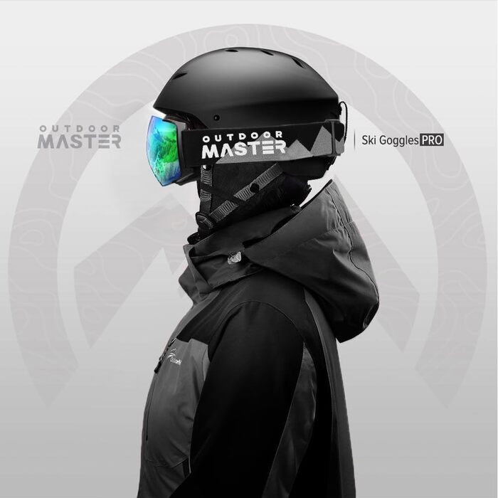 OutdoorMaster PRO: Скі-маска унісекс з змінними лінзами для жінок та чоловіків. Захист від сонця 100% UV, антитуманна, для носіння з окулярами. Підходить для сноуборду та лиж. Чорний каркас з лінзою Revogreen VLT18%