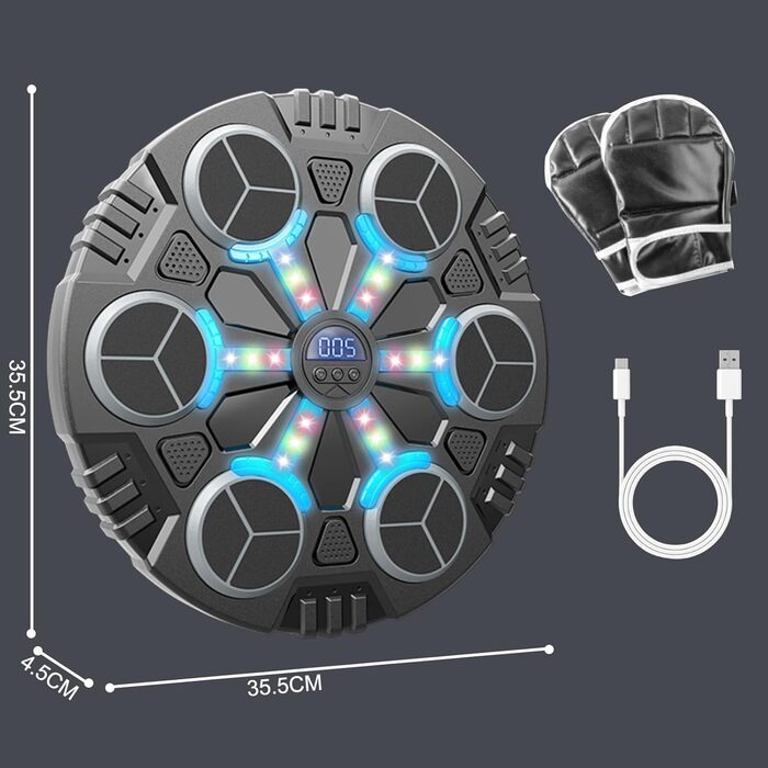 OBEST Музична бокс-машина з LED, електронна настінна боксерська груша з рукавичками, ритмічний тренажер для дітей, Bluetooth, антистрес-іграшка