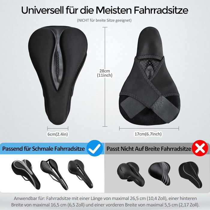 Гелевий чохол на сидіння велосипеда AUVSTAR, дихаючий, преміум-якість, для гірського велосипеда, підходить для чоловіків та жінок, чорний