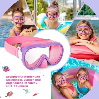 Дитяча маска для плавання WAVE Kinder з антифогом, рожево-ліловий, з еластичним ремінцем та захистом від УФ-променів