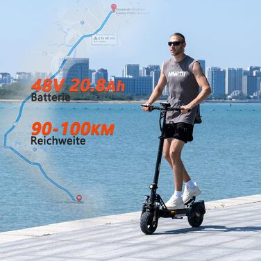 Електросамокат RCB D5 з допуском на дороги (ABE), запас ходу 90-140 км, акумулятор 20.8-27 А·год, мотор 500 Вт, 10-дюймові антипроколі шини, додаток, подвійна амортизація, складаний