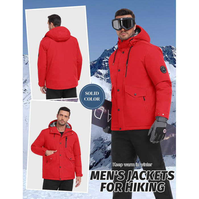Водонепроникна зимова куртка Voqeen для чоловіків, тепла сноуборд куртка з капюшоном, вітрозахисна Outdoor куртка з термо функцією, Softshell Windbreaker для туризму, червона, XL