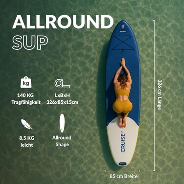 Надувний SUP-борд NOARD I 326x76x15 см | SUP дошка для серфінгу | Підходить для початківців та професіоналів | З аксесуарами (Navy Breeze)