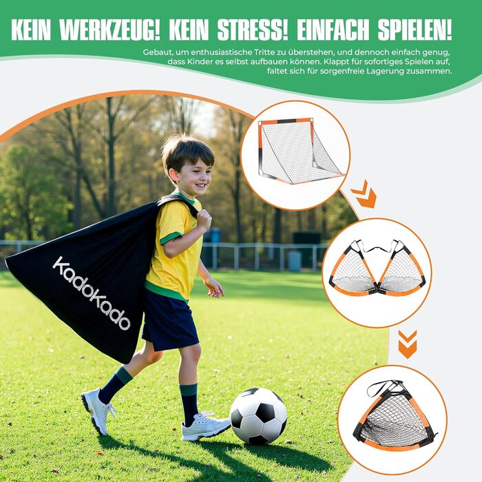 Дитячі футбольні ворота 120x90 см з сумкою для перенесення, для саду та вулиці, Pop-Up ворота з фіберскляних стержнів KD210DP