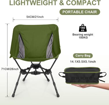 Складний туристичний стілець TOPCHANCES для кемпінгу та відпочинку на природі (армійний зелений)