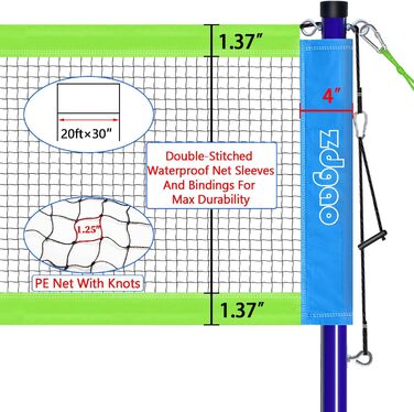 Набір для бадмінтону Zdgao для двору: портативна сітка з лебідкою, 4 алюмінієві ракетки, 3 волани, розмітка та сумка для перенесення (Синьо-Зелений)