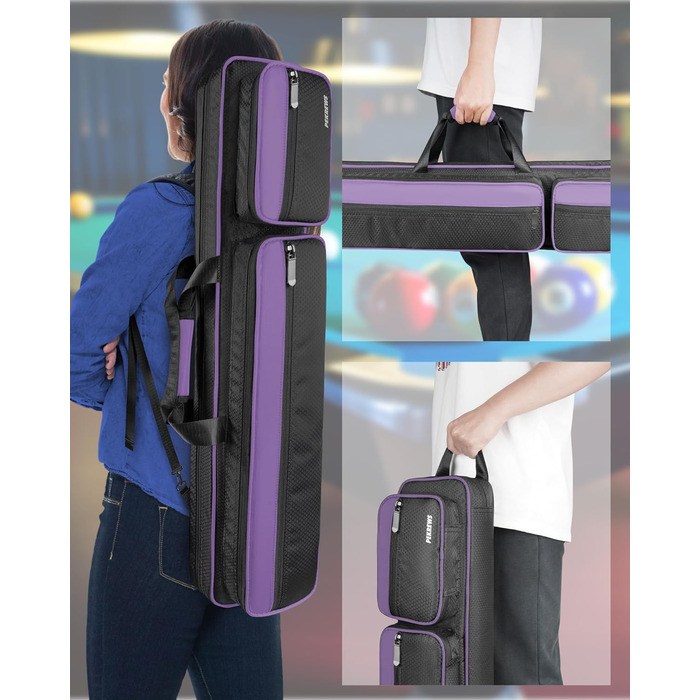 Чохол для більярдної кулі, сумка для 4 кулі та 5 шомполів, м'яко стьобаний, з регульованим плечовим ременем, для жінок та чоловіків (фіолетовий/чорний)