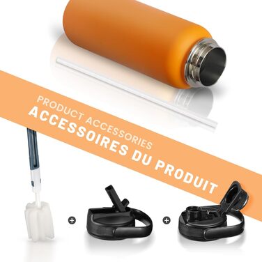 Fjbottle пляшка для води з нержавіючої сталі зі соломинкою 950/1200 мл, 2 кришки, BPA Free, герметична термофляга для спорту, велосипеда, школи, газованої води, фітнесу