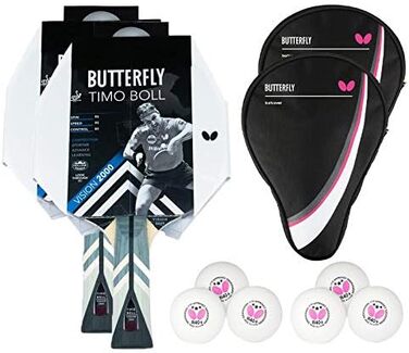 Настільна ракетка Butterfly Timo Boll Vision 2000 для професійних гравців, ITTF сертифікат, накладка Wakaba, комплект з 2 чохлами, м'ячами та додатковою ракеткою
