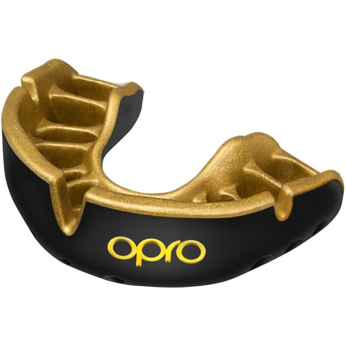 Захисна капа OPRO Gold для боксу, MMA, хокею, лакросу, контактних видів спорту, чорна/золота, для дітей до 10 років