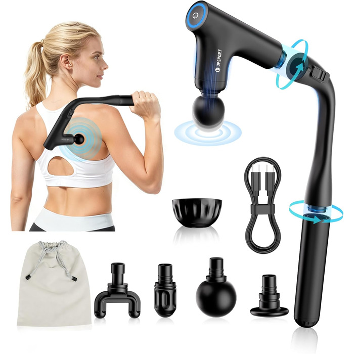 Масажер для м'язів з перкусійною дією (фасціальний пістолет) 3 в 1: для спини, шиї, тіла, з турбо-режимом та подовжувачем