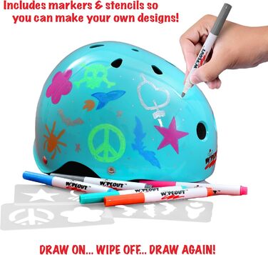 Дитячий велосипедний шолом Wipeout Dry Erase, бірюзовий, для велосипеда, скейтборда та самоката, з можливістю створення власного дизайну, для дітей від 8 років