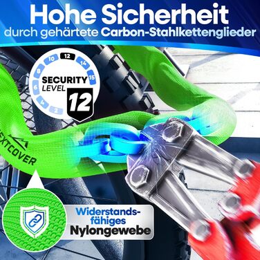 NEXTCOVER® Замки для велосипедів LockPro з кодовим замком - Оригінал - [SAFESECURE] Високий рівень безпеки | 5-значний код, сталевий замок для велосипеда | Замок для електровелосипеда, ланцюговий замок (Зелений)