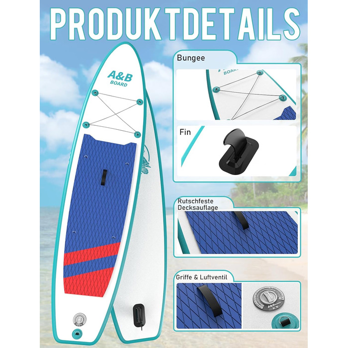 SUP дошка ABBOARD надувна 335 см для 2 осіб, блакитна - комплект з преміум аксесуарами, вантажопідйомність 200 кг