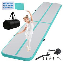 Air Track 6м для гімнастики та йоги з електричним насосом, килимок для тренувань 600x100x10см, зелений, водовідштовхувальний