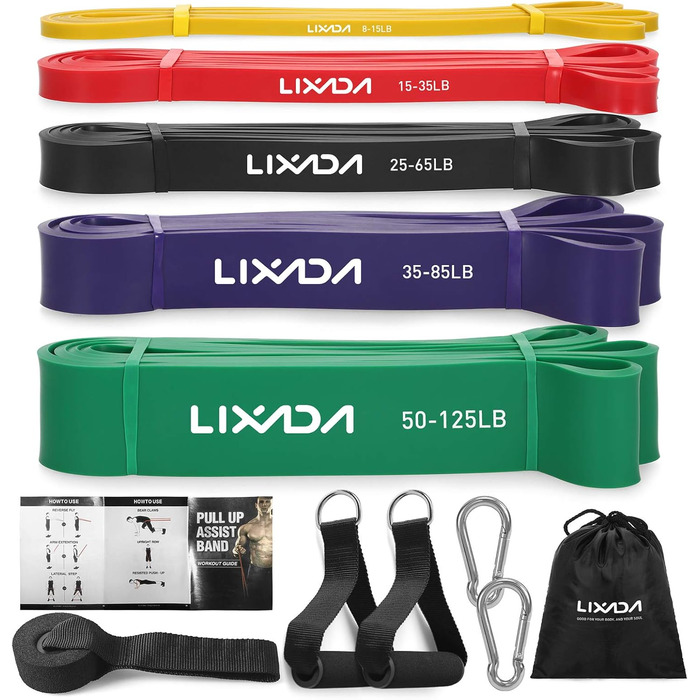 Набір фітнес-гумок Lixada з натурального латексу з дверним анкером, ручками з піни та сумкою для силових тренувань