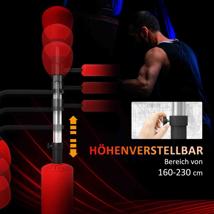 HOMCOM Стенд для боксерського мішка 4-в-1, регульована висота 160-230 см, червоний