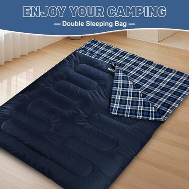 Спальний мішок для двох дорослих, 220x150 см, фланель, Navy, водонепроникний, для кемпінгу та подорожей