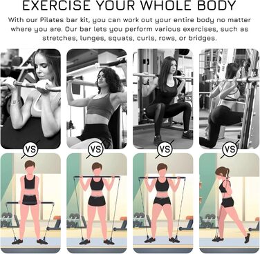 Пілатес Бар для фітнесу Breaking Limits - набір зі стійкою та 6 гумками для дому. Сталь, піна, чорний ремінь